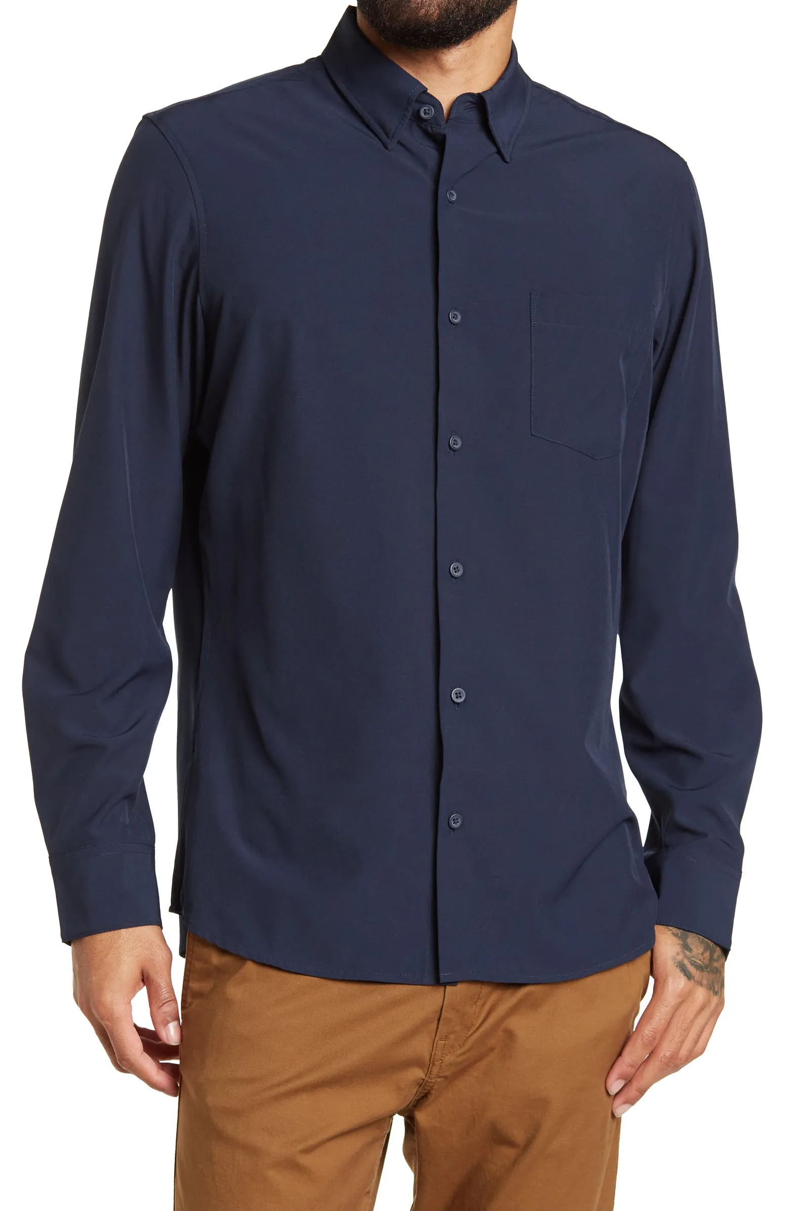 14th & Union Slim Fit Navy Stretch Performance Button-up Shirt