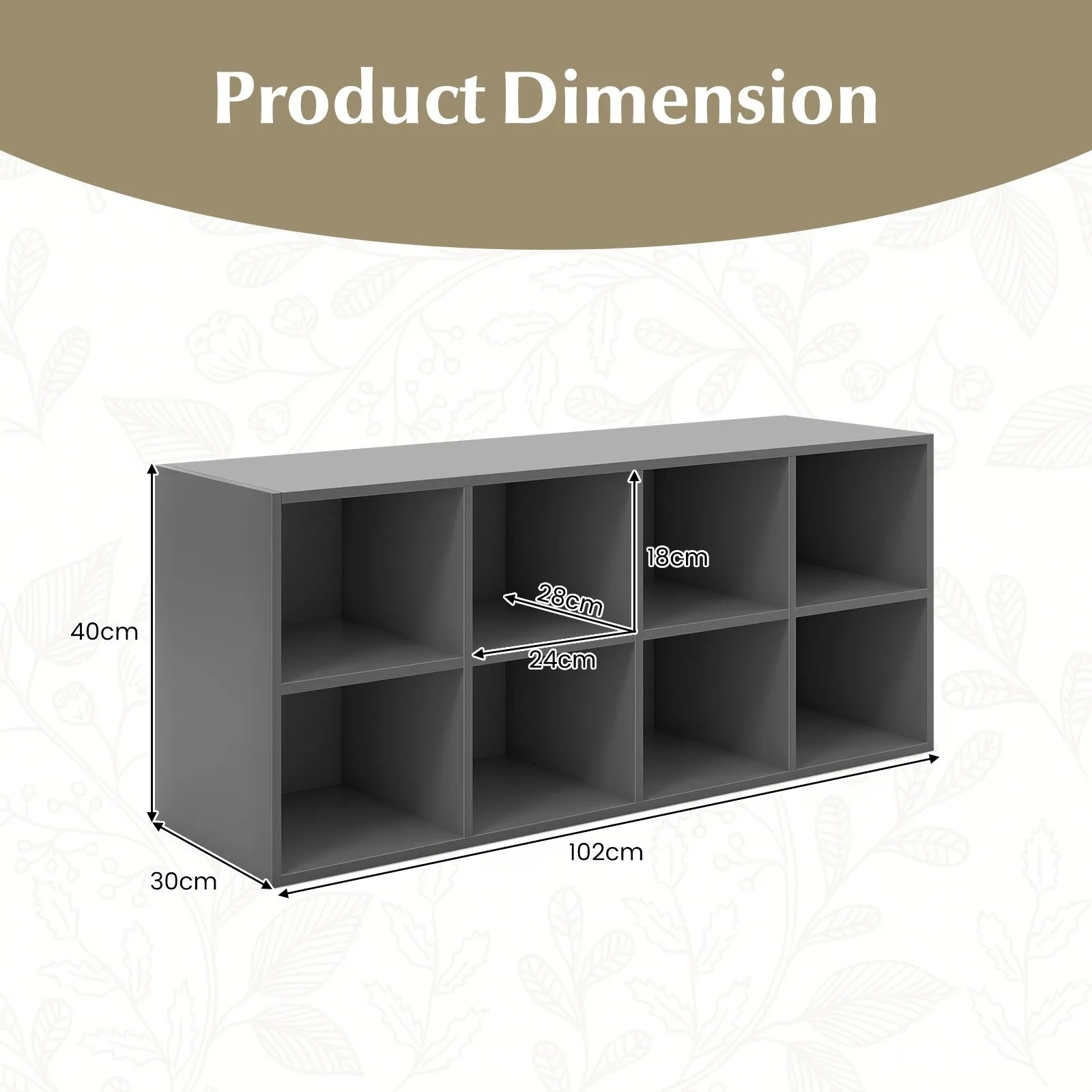8 Grid Shoe Bench 2 in 1 Shoe Organizer with 8 Storage Cubbies-Grey