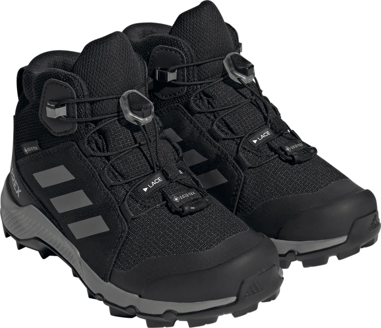 Adidas Kids&#x27; Terrex Mid GORE-TEX Hiking Shoes Cblack/Grethr/Cblack | Buy Adidas Kids&#x27; Terrex Mid GORE-TEX Hiking Shoes Cblack/Grethr/Cblack here | Outnorth