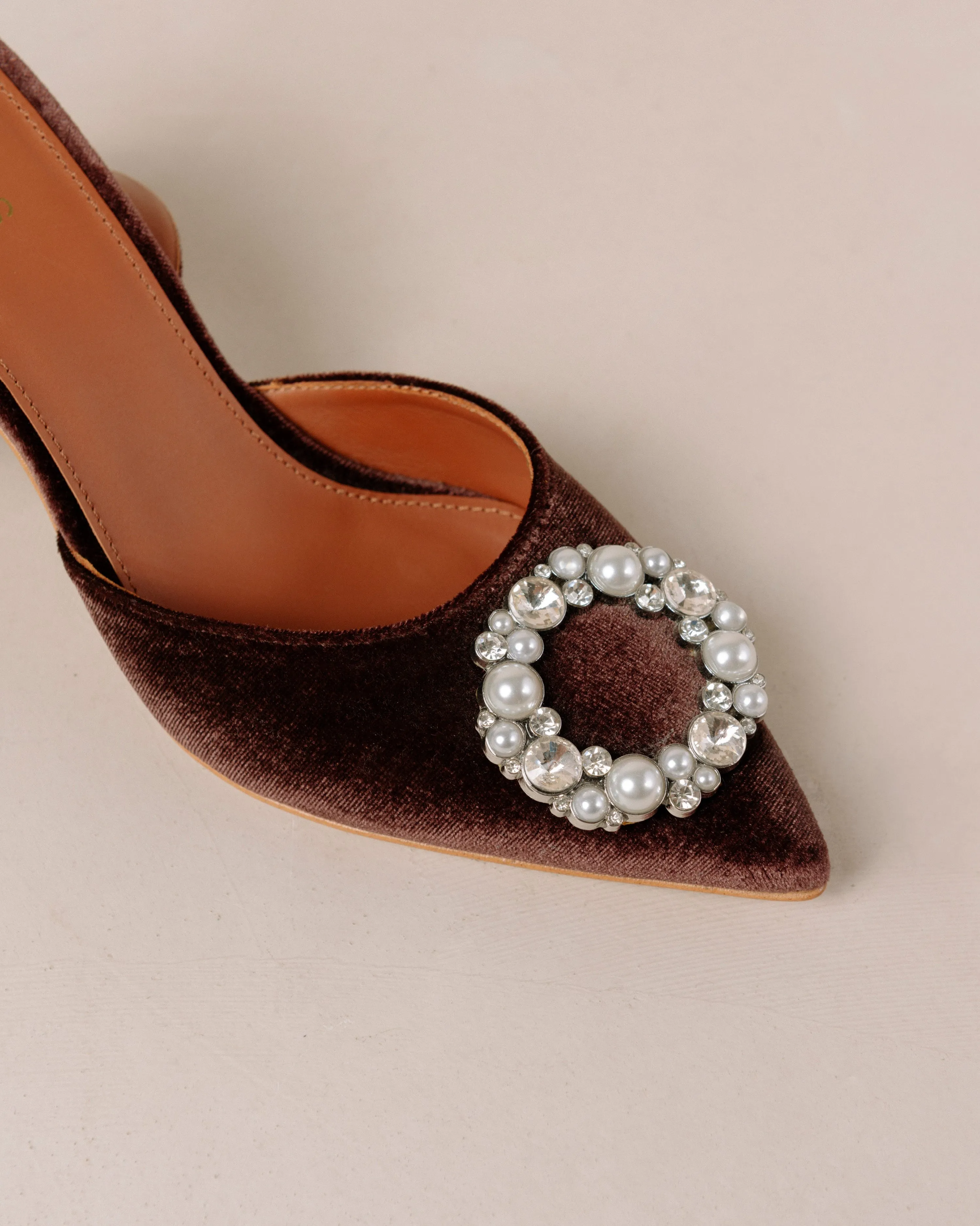 Alohas - Cinderella Crystal Embellished High-Heel Pumps in Velvet Coffee Brown