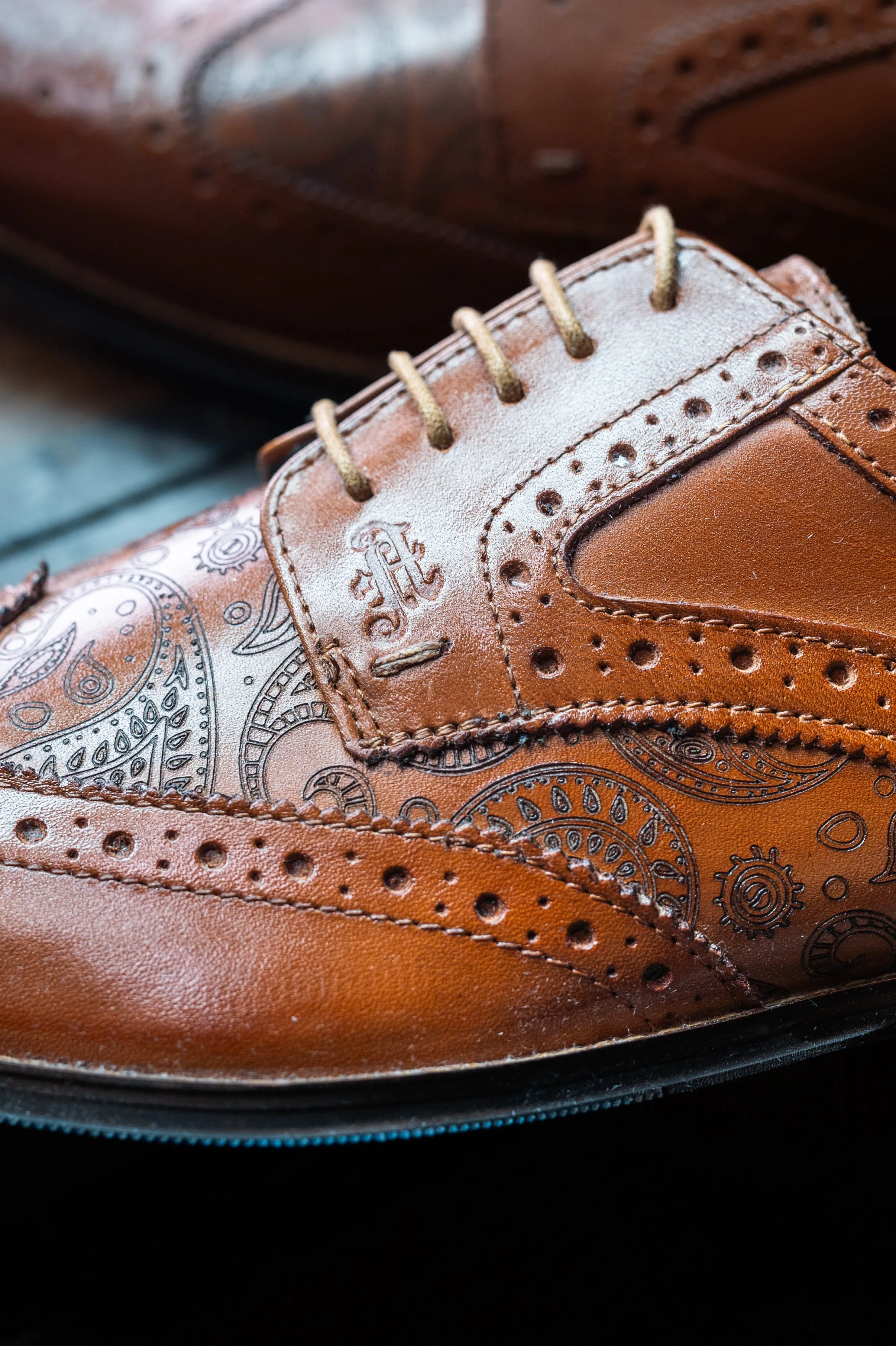 Amen Tan Paisley Etch Brogues