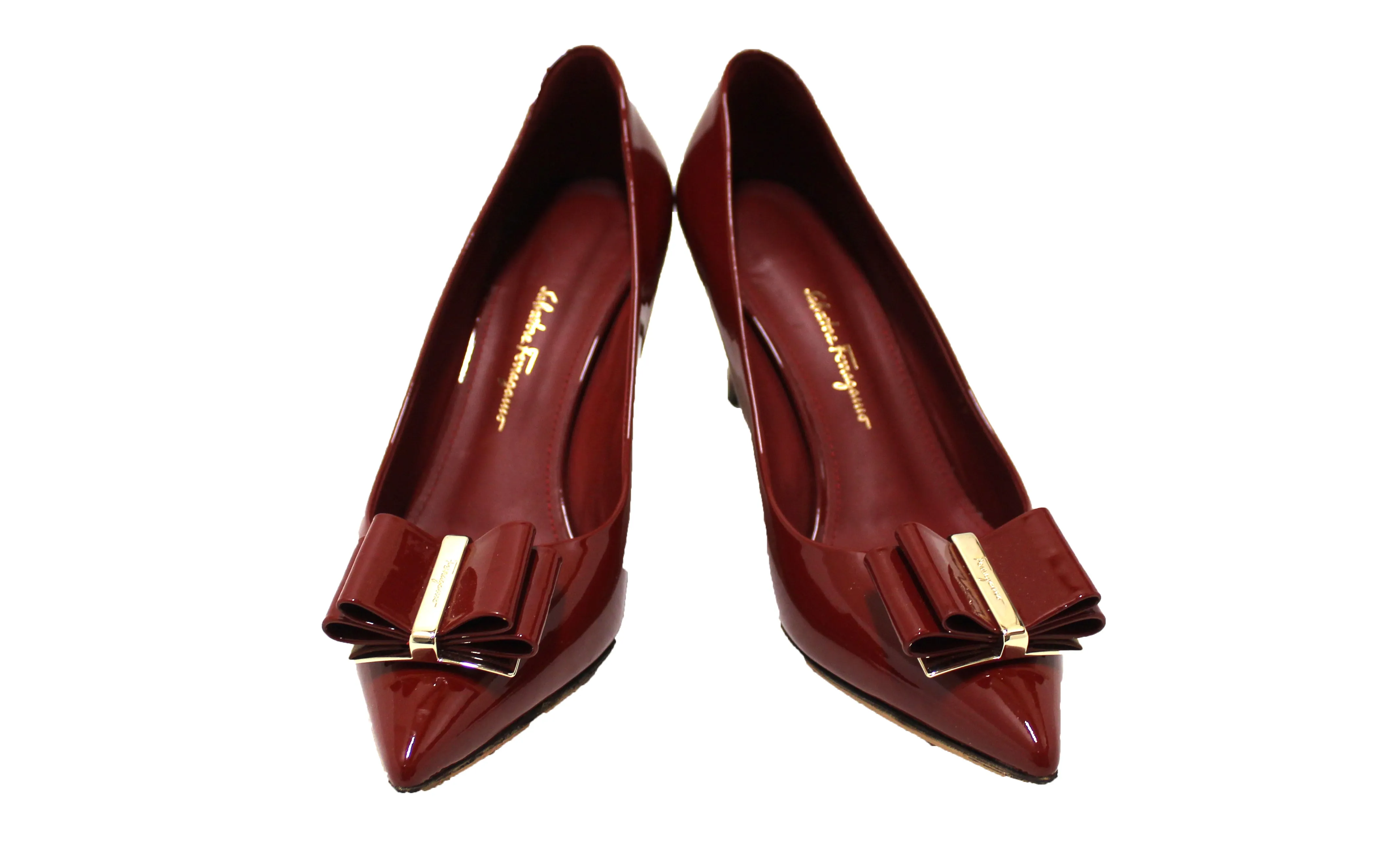 Authentic Salvatore Ferragamo Red Patent Leather Zeri Pointed Toe Pump Size 7.5