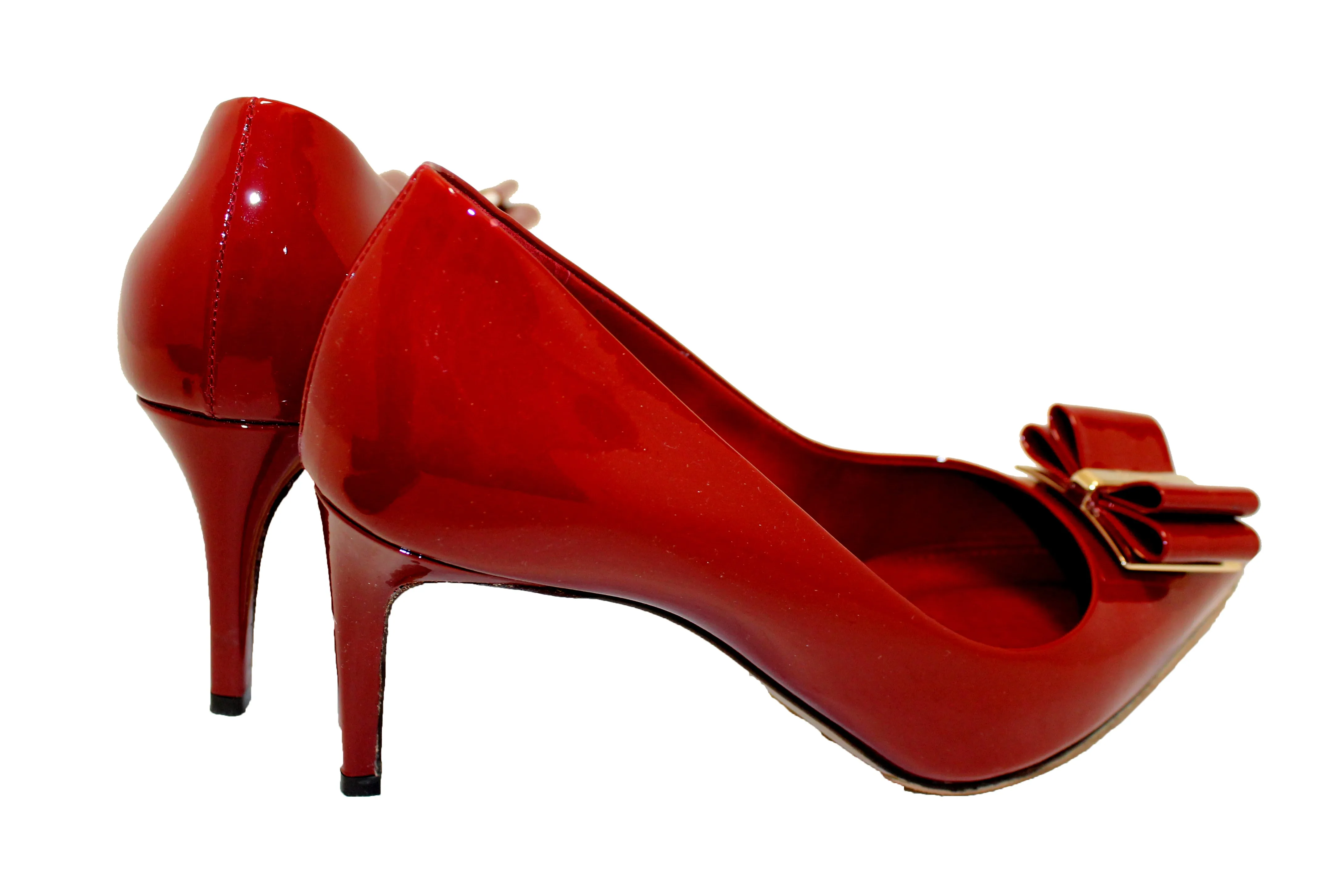 Authentic Salvatore Ferragamo Red Patent Leather Zeri Pointed Toe Pump Size 7.5