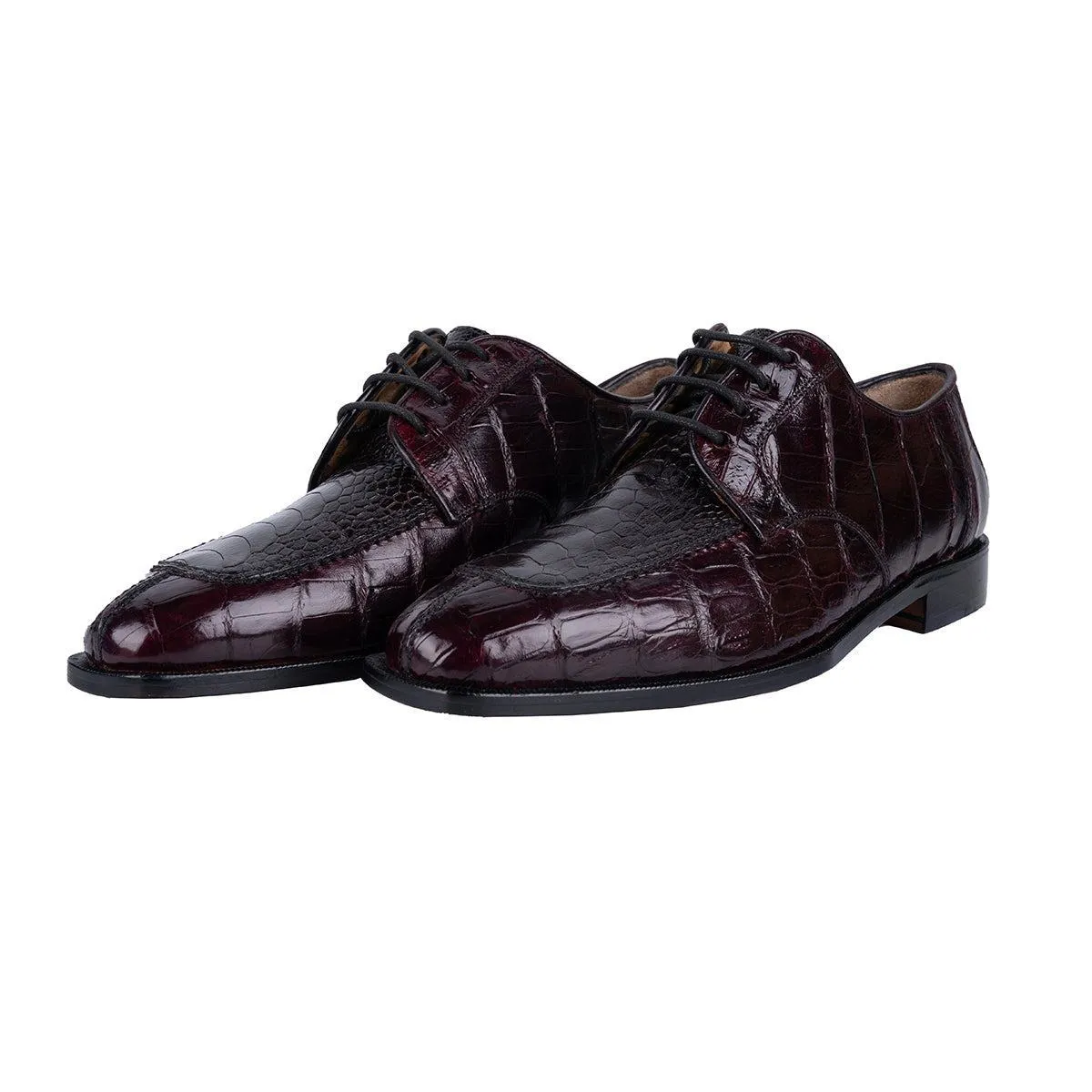 Belvedere Florence Formal Lace Ups Croc Embossed Leather Burgundy Colour For Men