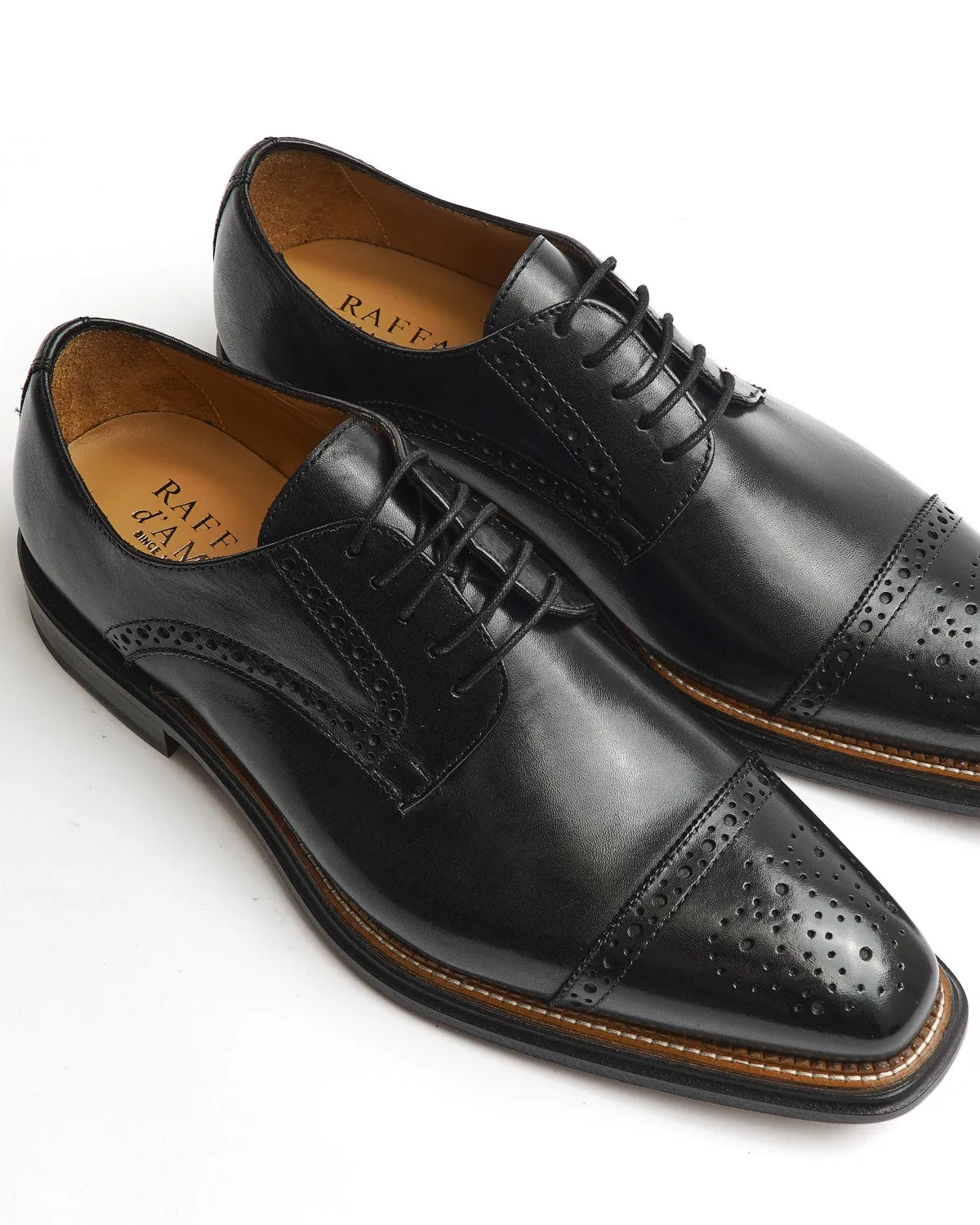 Black Calf Brogued Cap Toe Derby Dress Shoe