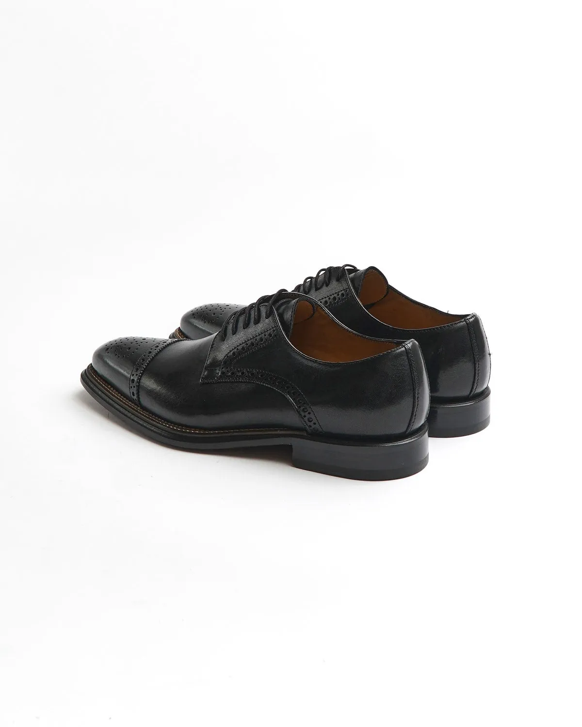Black Calf Brogued Cap Toe Derby Dress Shoe