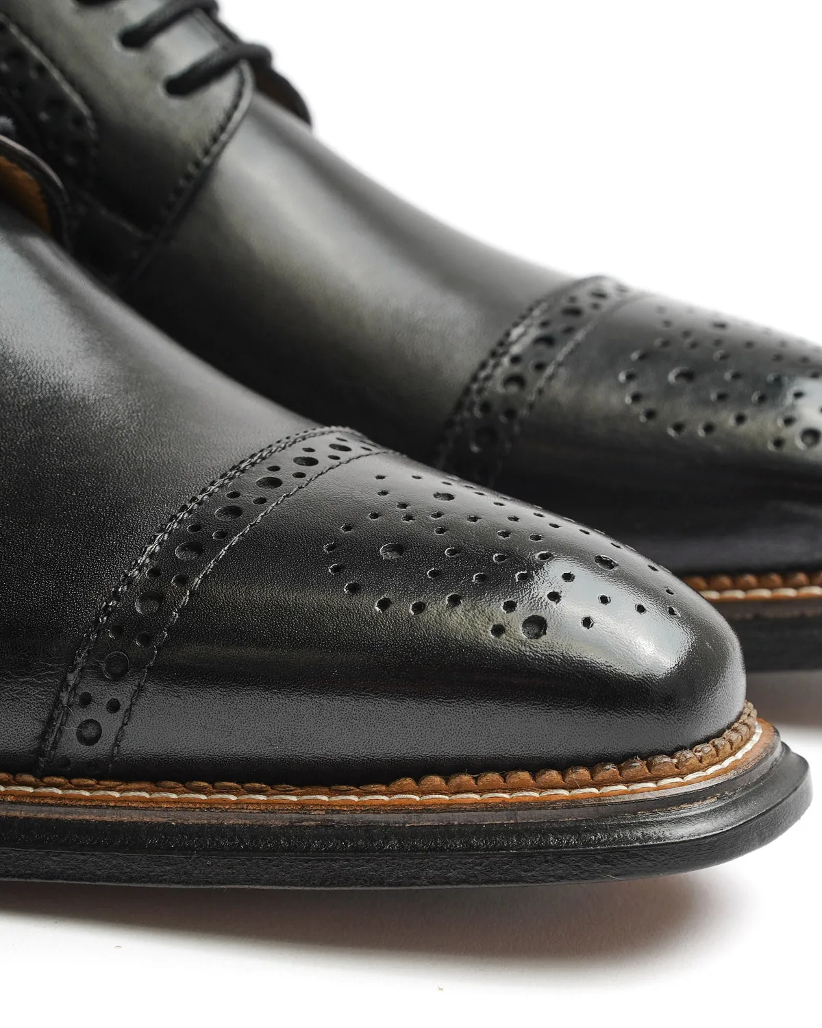 Black Calf Brogued Cap Toe Derby Dress Shoe