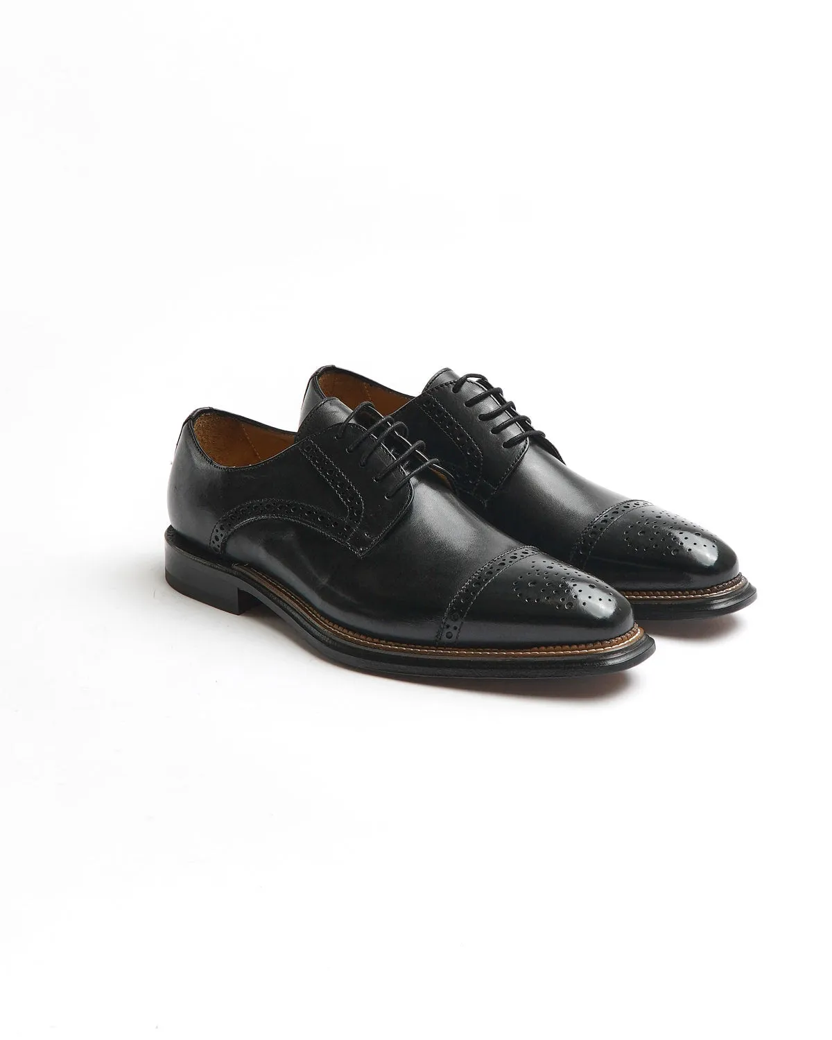 Black Calf Brogued Cap Toe Derby Dress Shoe