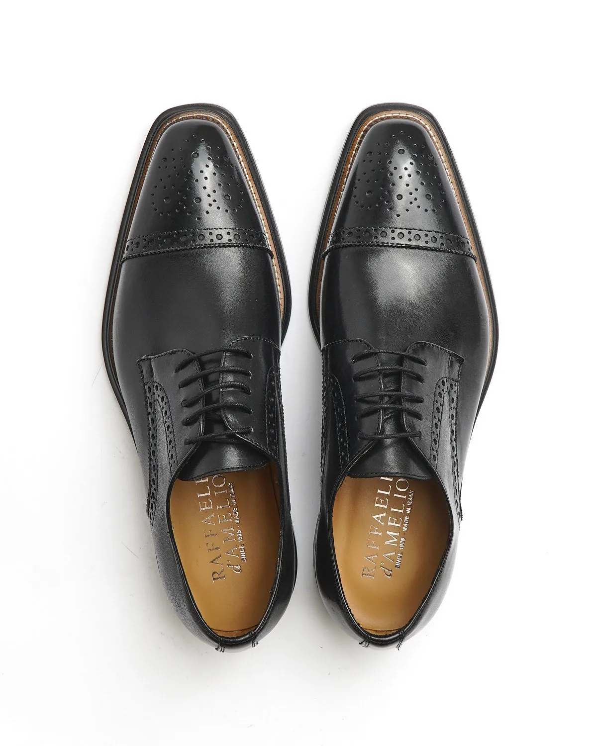 Black Calf Brogued Cap Toe Derby Dress Shoe
