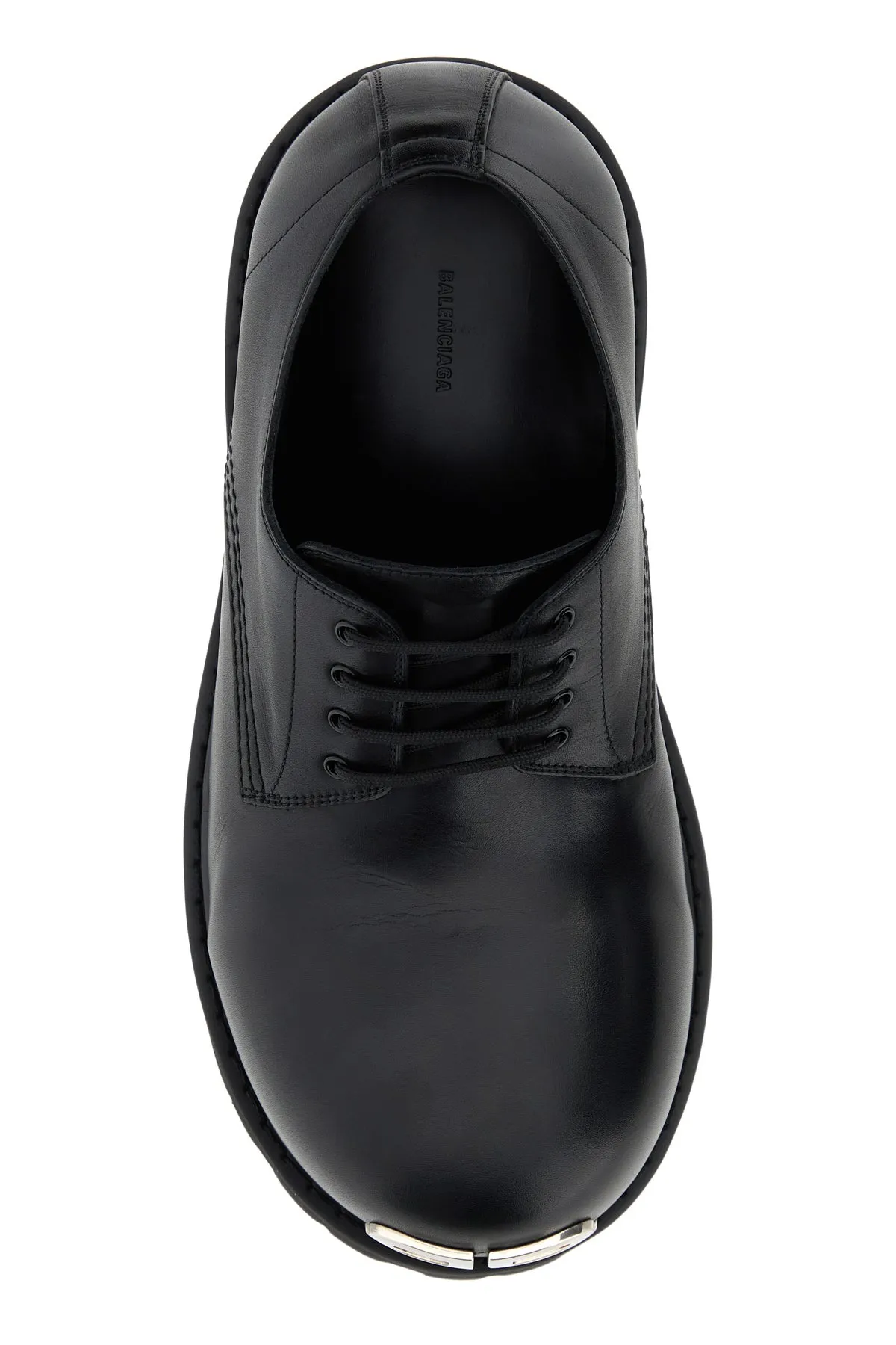 Black leather stomper lace-up shoes