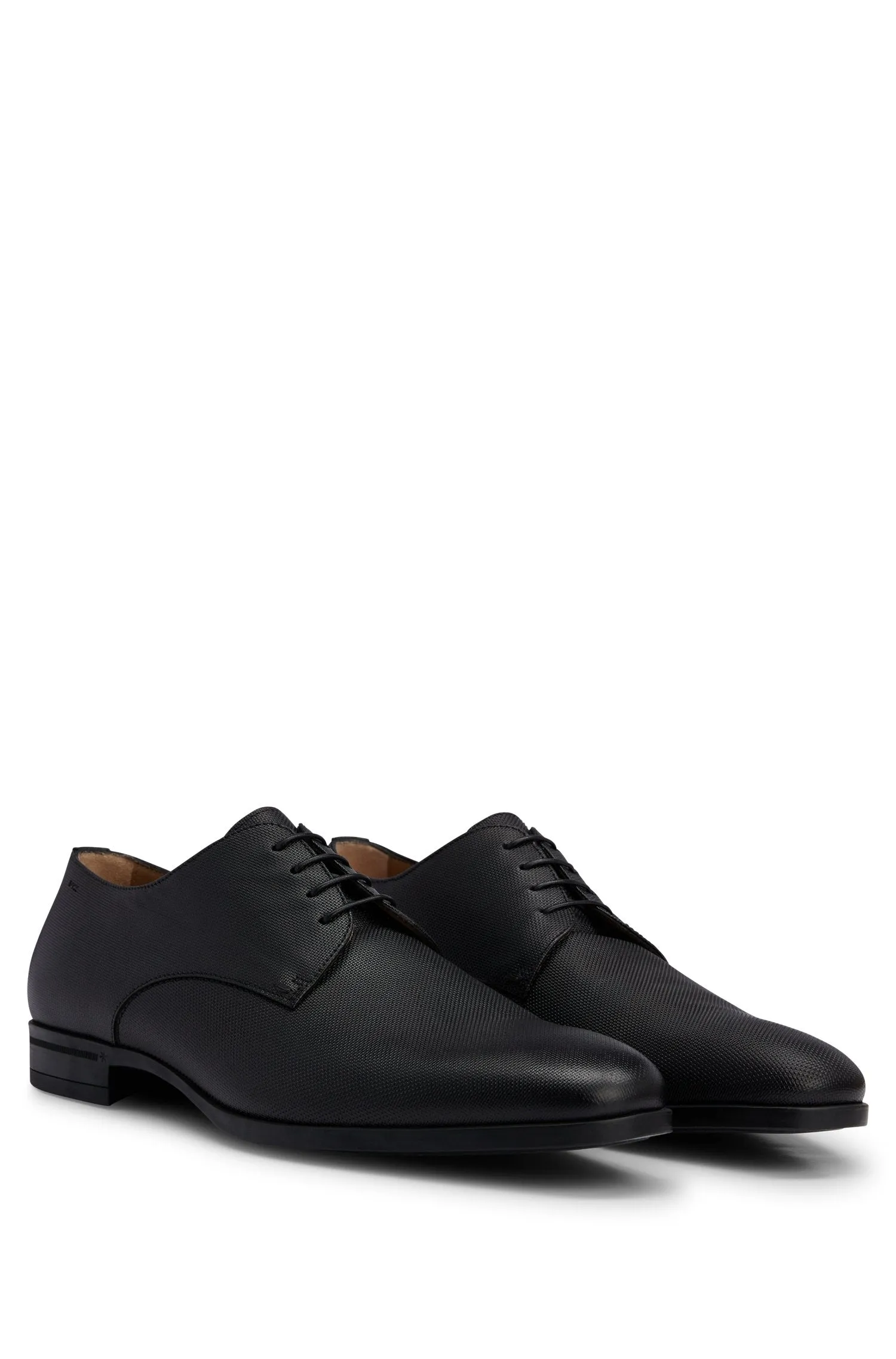 BOSS Embossed Leather Derby Shoes Black