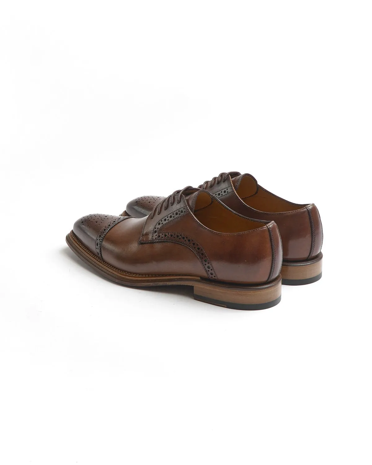 Brown Calf Brogued Cap Toe Derby Dress Shoe