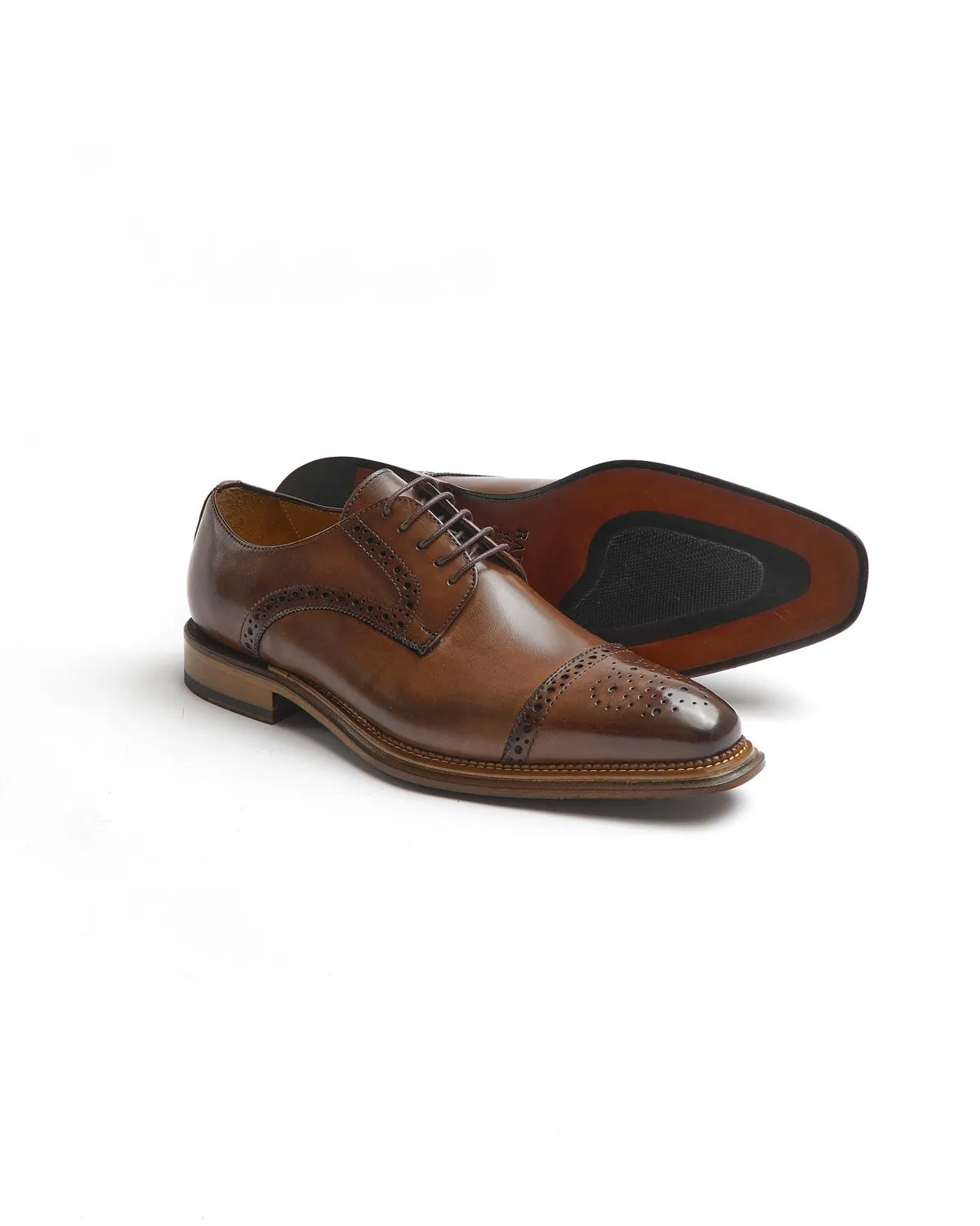 Brown Calf Brogued Cap Toe Derby Dress Shoe