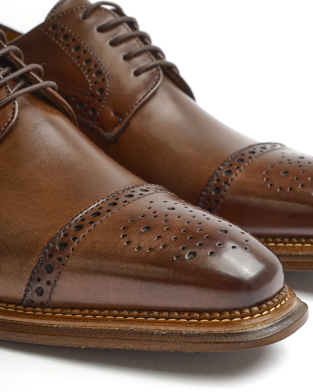 Brown Calf Brogued Cap Toe Derby Dress Shoe