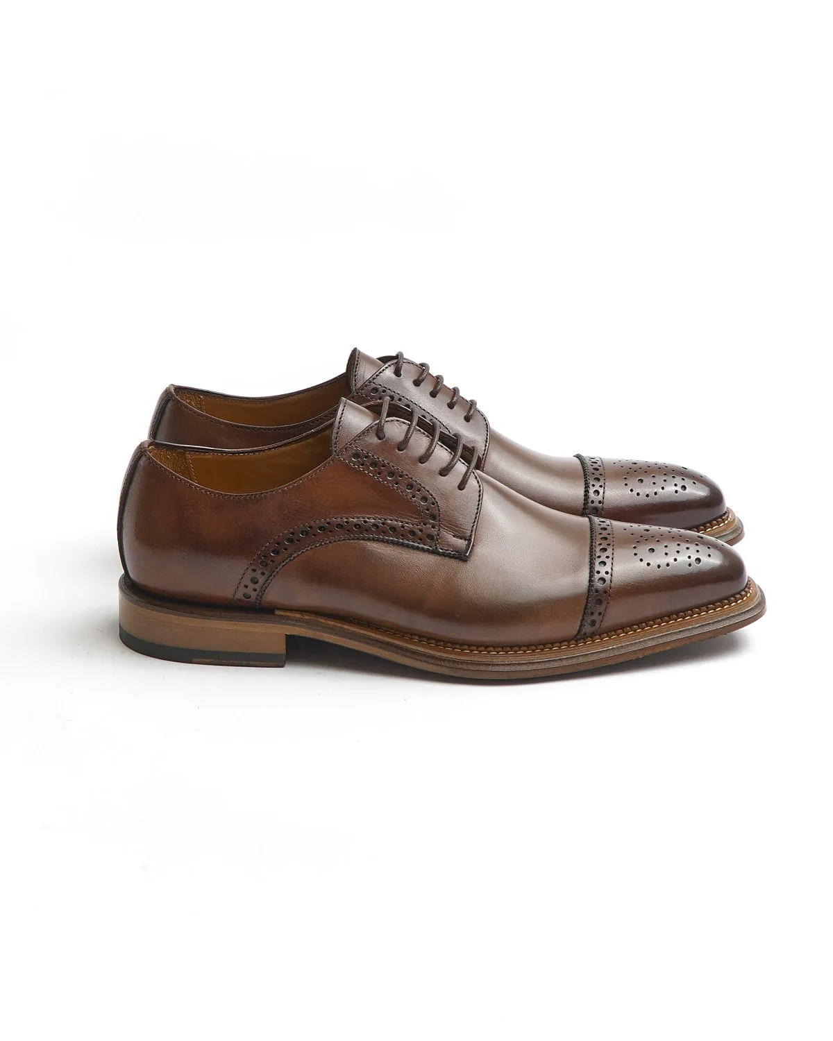 Brown Calf Brogued Cap Toe Derby Dress Shoe