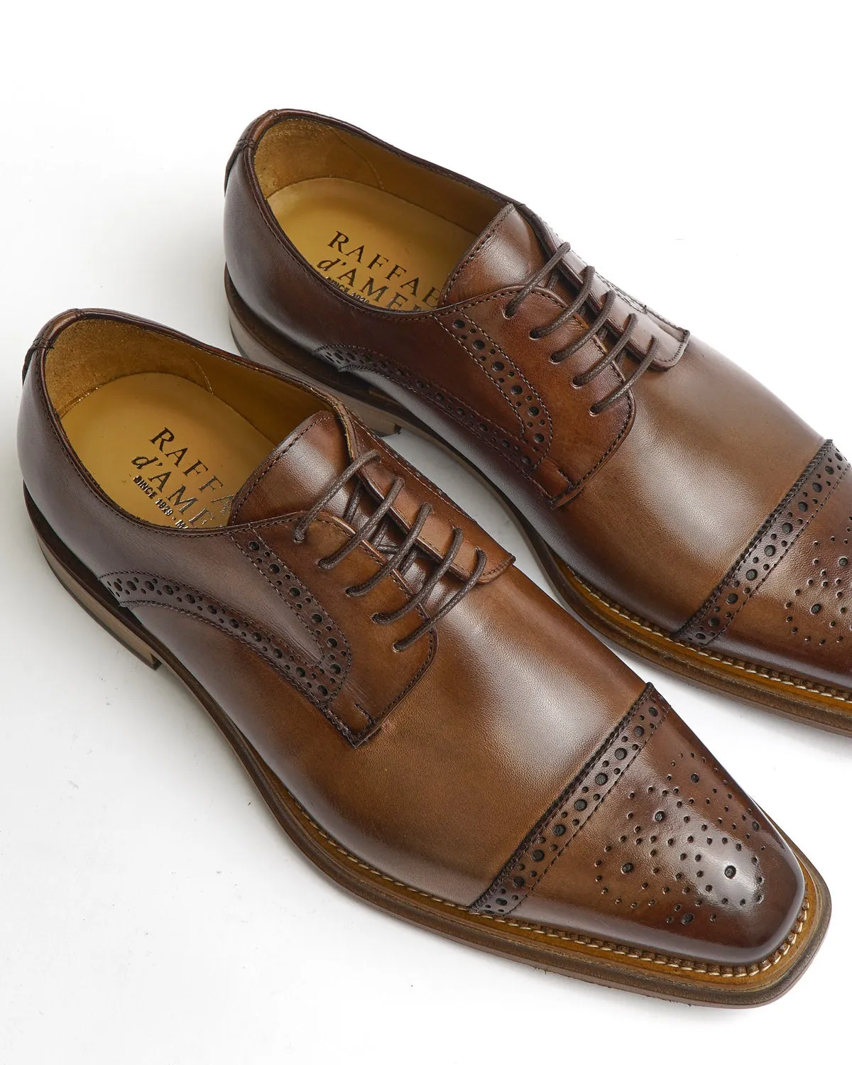 Brown Calf Brogued Cap Toe Derby Dress Shoe