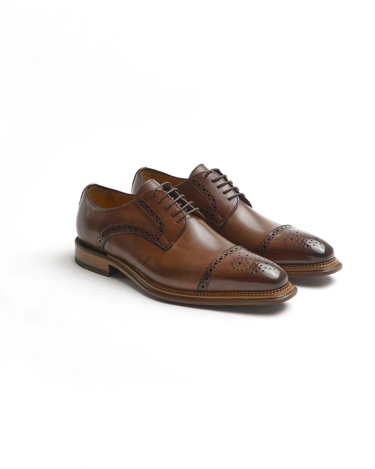 Brown Calf Brogued Cap Toe Derby Dress Shoe
