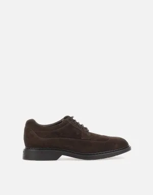 Brown Suede Lace-Up Derby Shoes