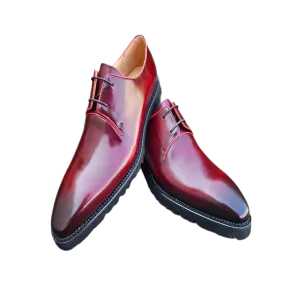 Burgundy Lace-Up Carrucci Shoes Oxford Genuine Leather Derby with Lug Sole