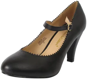 Chase And Chloe Kimmy-38 Jagged Edge Vintage Mary Jane Strap Pump Heel
