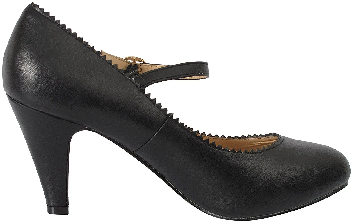 Chase And Chloe Kimmy-38 Jagged Edge Vintage Mary Jane Strap Pump Heel