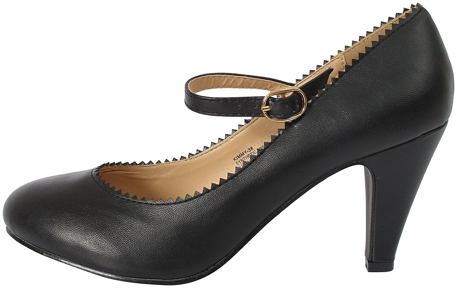 Chase And Chloe Kimmy-38 Jagged Edge Vintage Mary Jane Strap Pump Heel