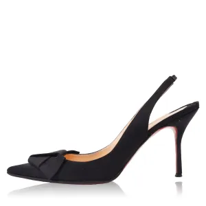 CHRISTIAN LOUBOUTIN BLACK SATIN BOW SLINGBACK