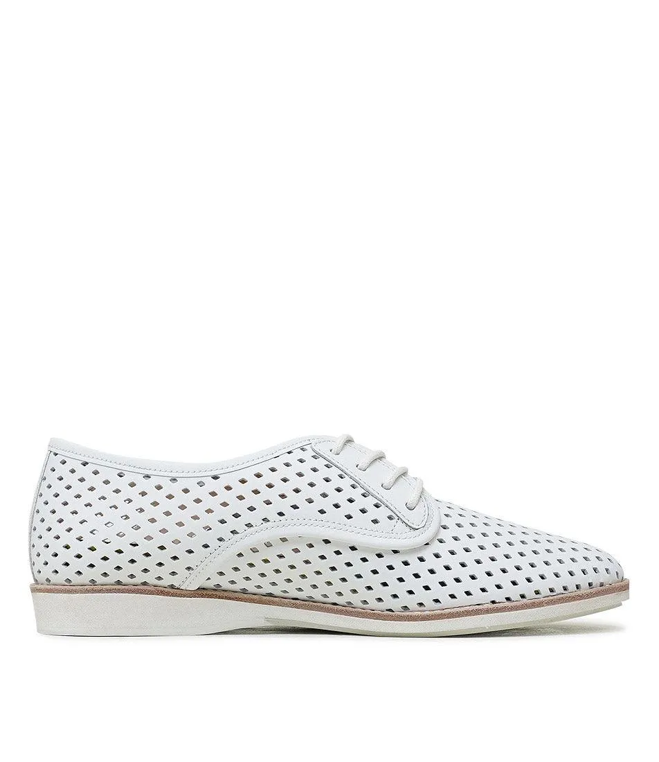Derby Punch White Leather Lace Up Flats