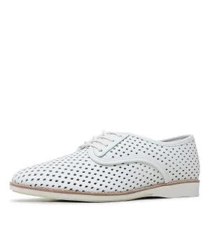 Derby Punch White Leather Lace Up Flats