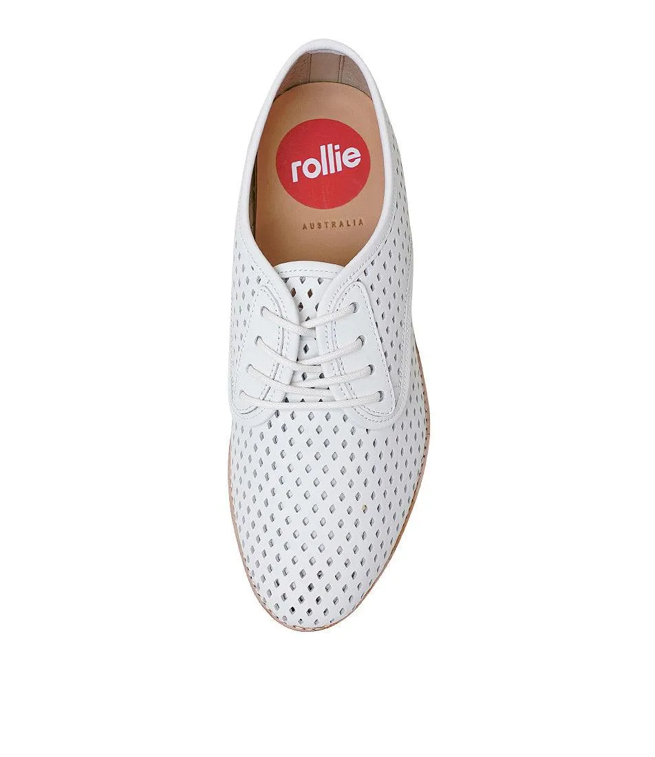 Derby Punch White Leather Lace Up Flats