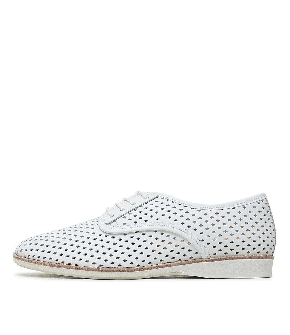 Derby Punch White Leather Lace Up Flats