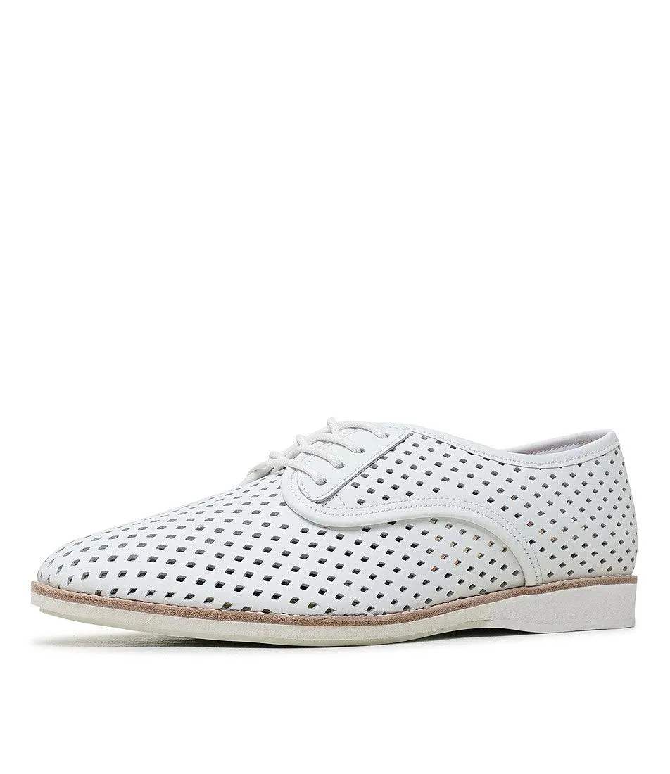 Derby Punch White Leather Lace Up Flats