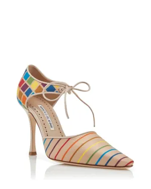 Estho Silk Ankle-Tie Pump in Multicolor