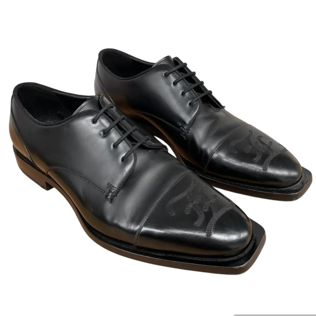 Fendi Calligraphy Leather Derby Shoes Uk 9