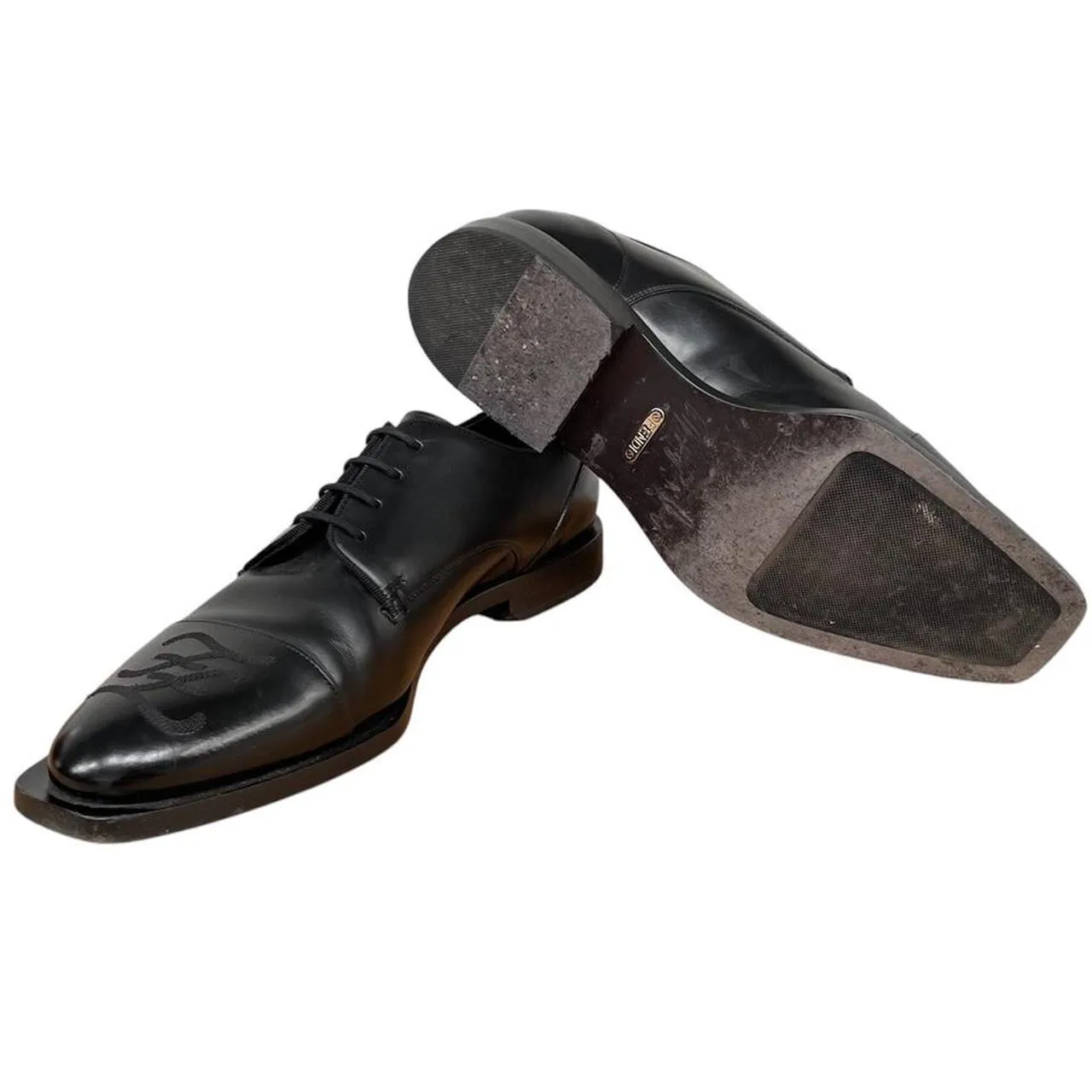 Fendi Calligraphy Leather Derby Shoes Uk 9