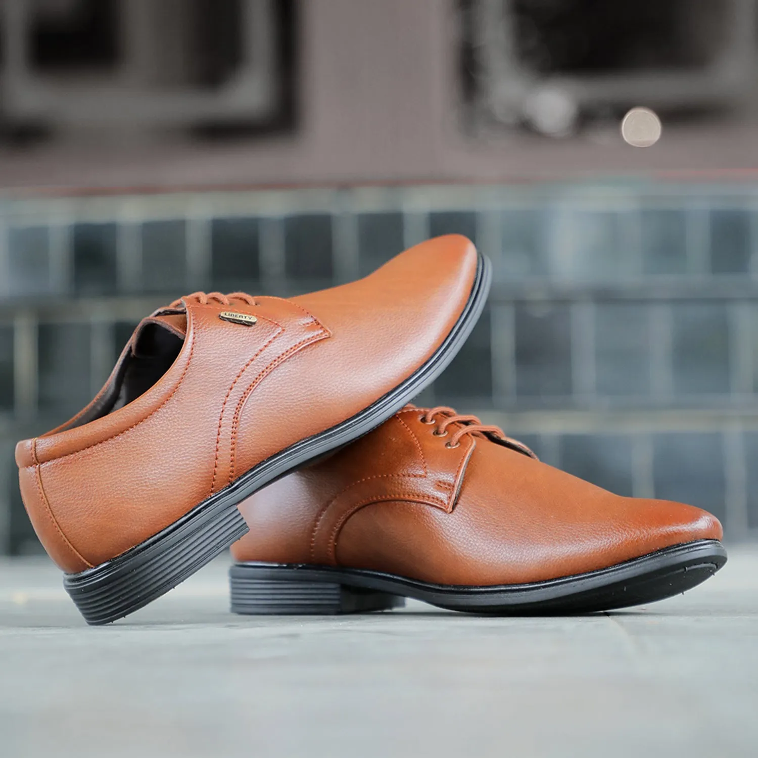 Fortune Tan Formal Lacing Derby Shoes For Men HOL-130E By Liberty