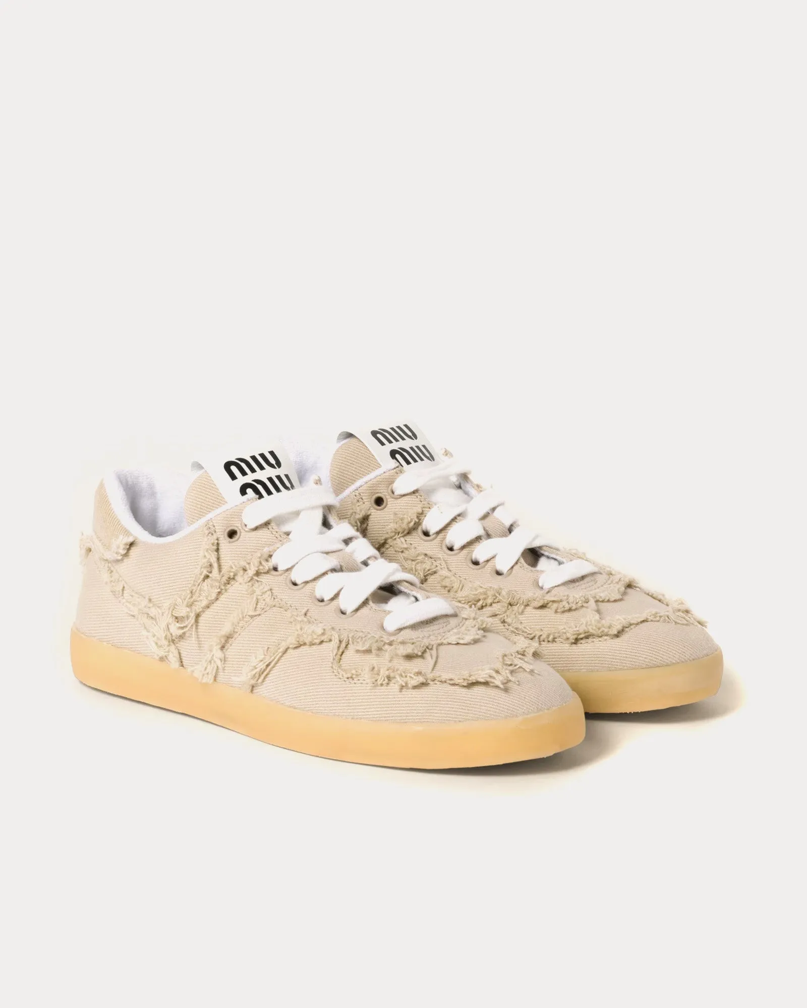 Frayed Denim Colonial Beige Low Top Sneakers