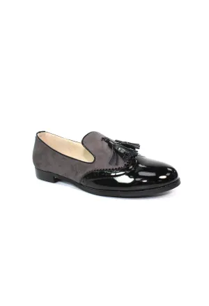 Grey Flat Pump with Tassel Trim