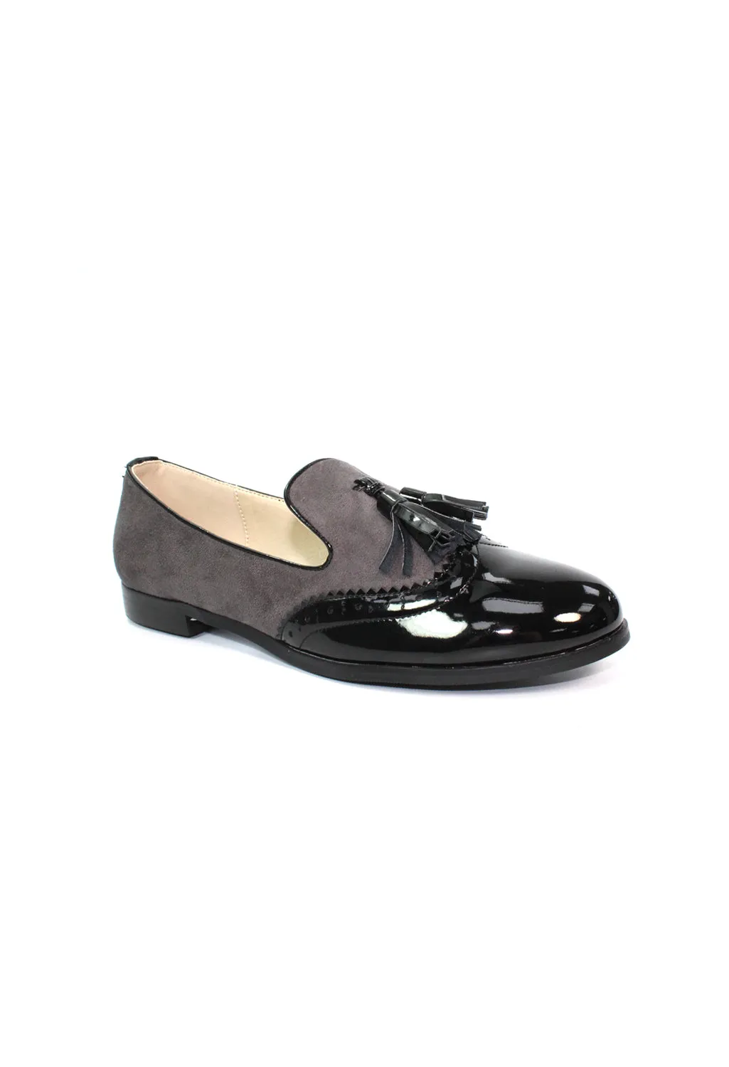 Grey Flat Pump with Tassel Trim