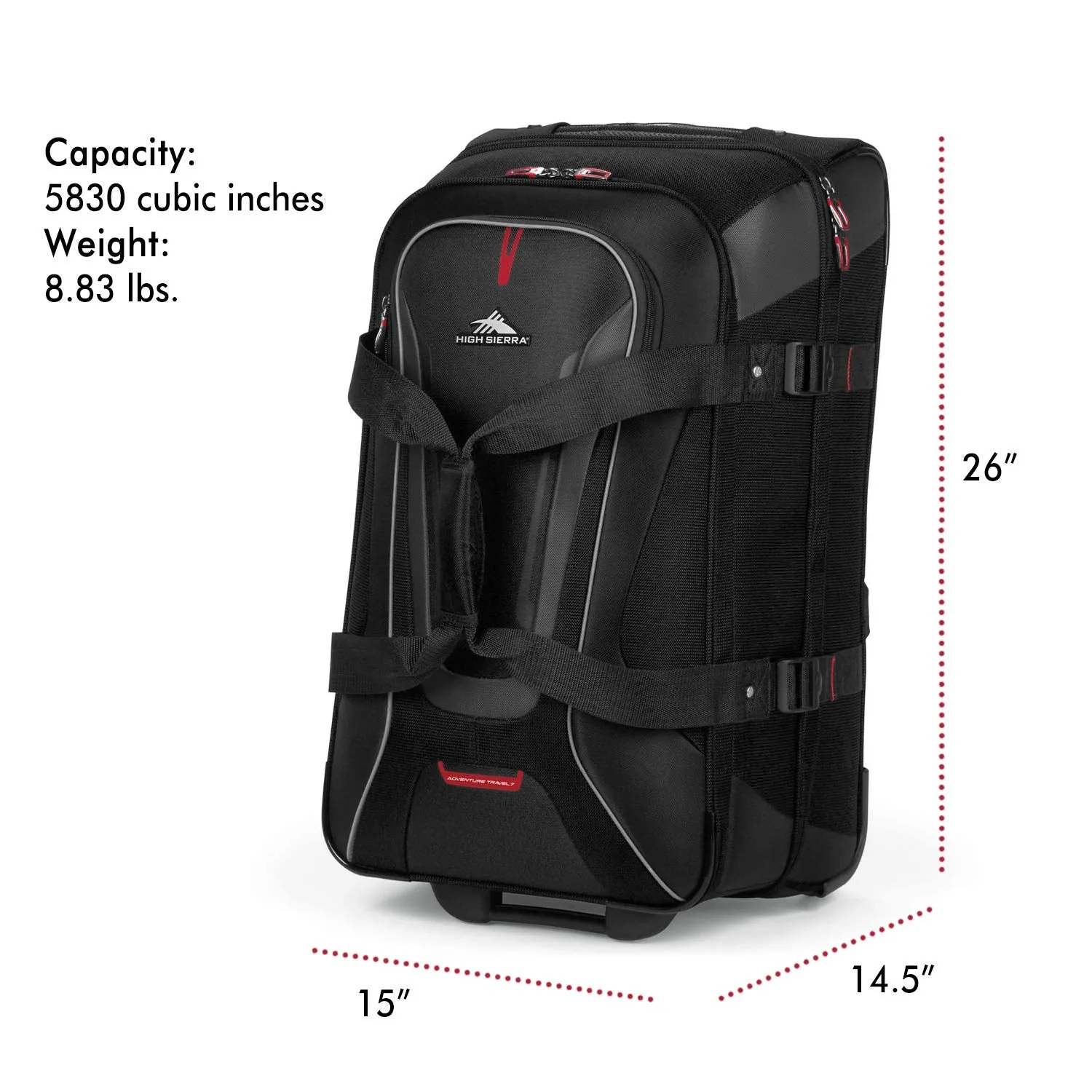 High Sierra 57019-1041 AT7 Rolling Upright Duffel Bag, Black, 26-Inch
