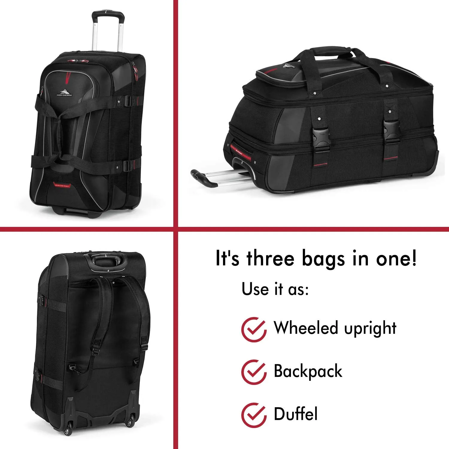 High Sierra 57019-1041 AT7 Rolling Upright Duffel Bag, Black, 26-Inch