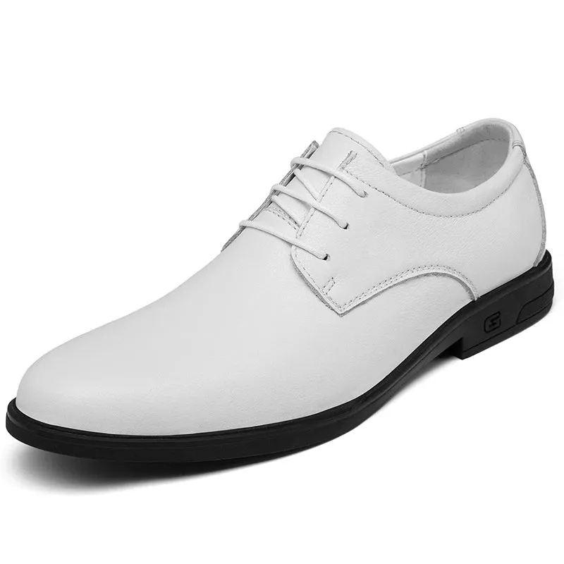Hnzxzm White Leather Dress Shoes Men's Spring Autumn Breathable New Formal Business Derby Shoes Man Casual English Shoes for Men