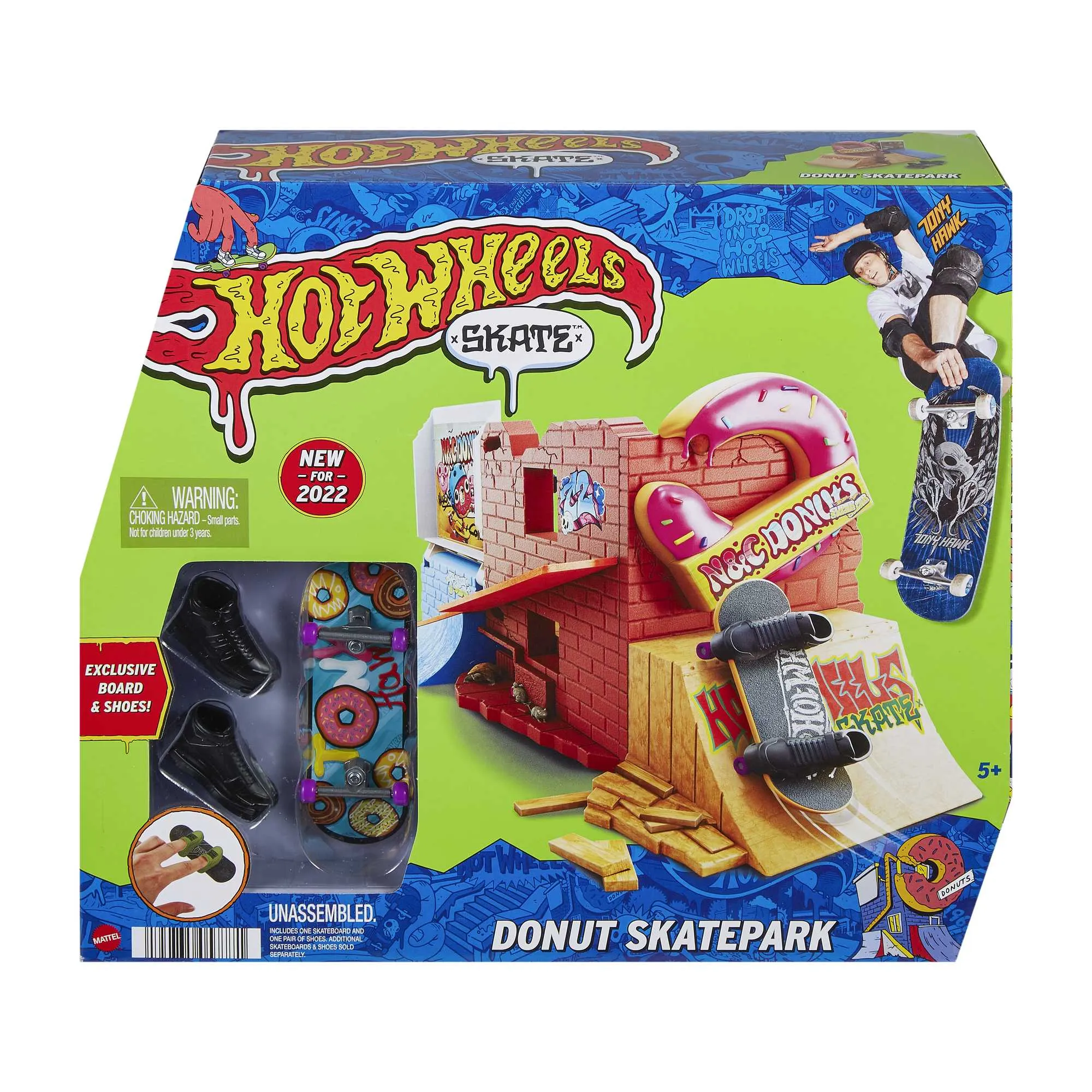 Hot Wheels Skate Donut Skatepark With Tony Hawk Fingerboard & Pair Of Skate Shoes