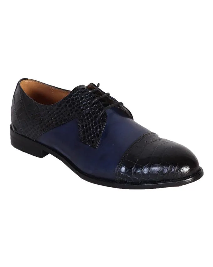 John Foster Woven Derby Lace Up Shoe - Blue