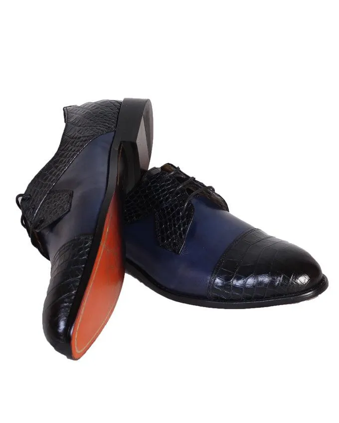 John Foster Woven Derby Lace Up Shoe - Blue