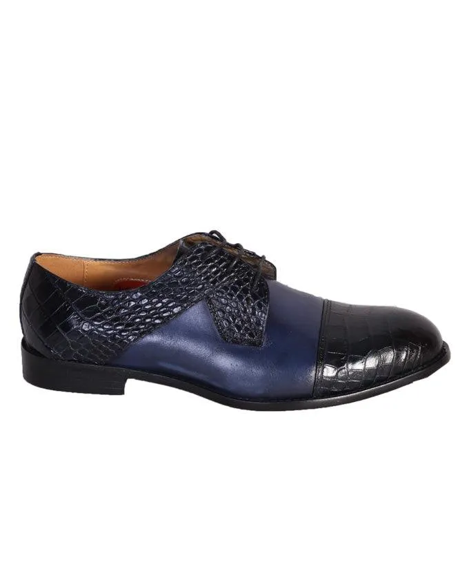 John Foster Woven Derby Lace Up Shoe - Blue