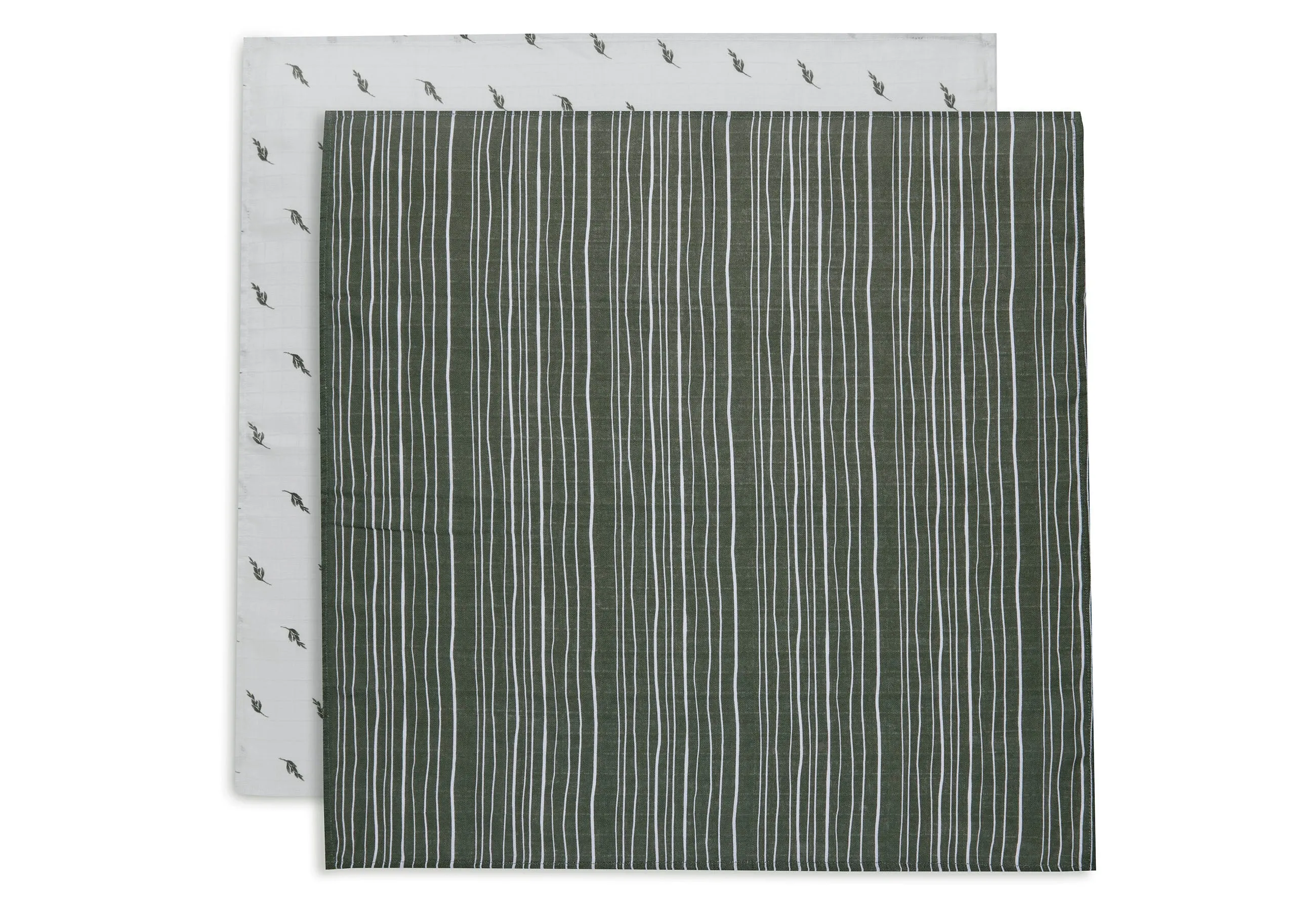 Jollein Hydrophilic Multi Cloth Small 70x70cm 2-Pack | Stripe & Olive Leaf Green