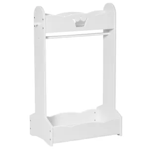 Kids Wood Clothes Rack Hall Tree with Storage Shelves Children Garment Rack Freestanding Wardrobe for 3-8 Years Toddler White