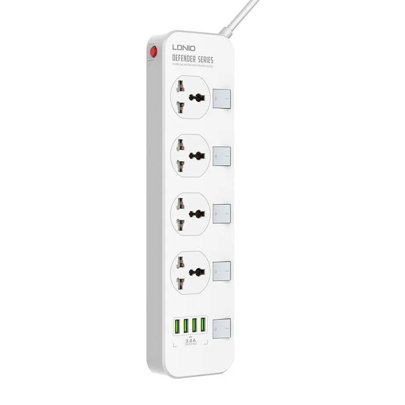 Ldnio 2M 2500W Power Strip with 4 AC Sockets - White | 691441