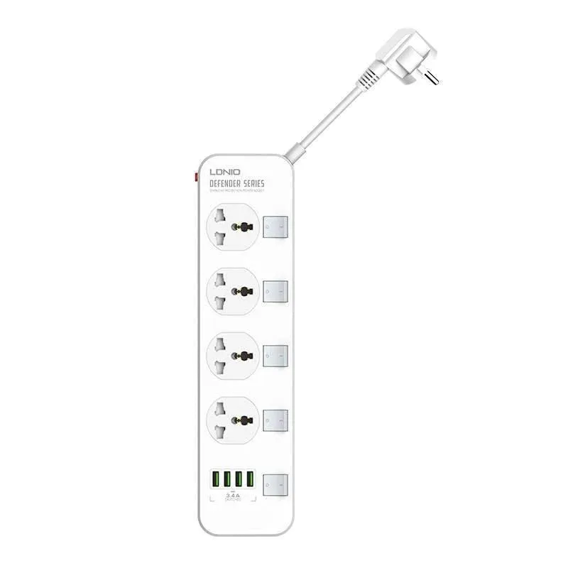 Ldnio 2M 2500W Power Strip With 4 AC Sockets - White | 691441